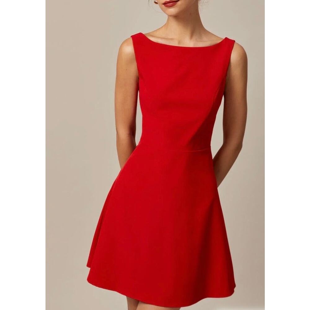 Rihoas The Red Boat Neck High Waisted Mini Dress Size M NWT Sleeveless A-Line